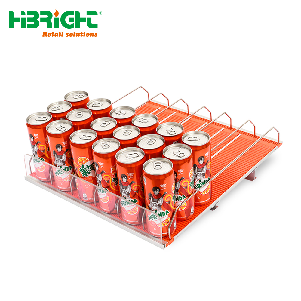 Highbright Automatic Shelf Pusher System Spring-Loaded White Drink Organizer Rack 6 Cans Capacity for Supermarket Beverage Can