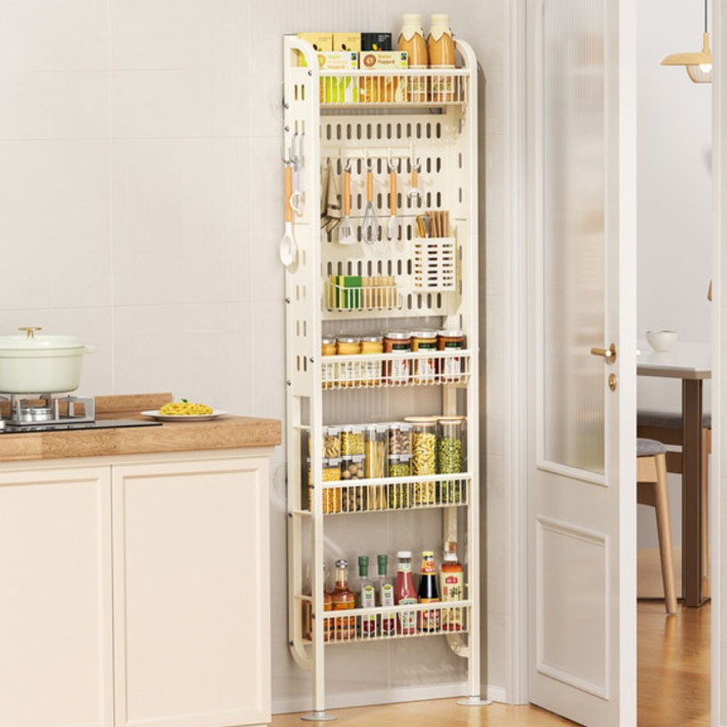 Stable Wall Mounted Slim Narrow Kitchen Shelving 4-Layer Eco-Friendly Durable Lightweight Multi-Purpose Storage Rack