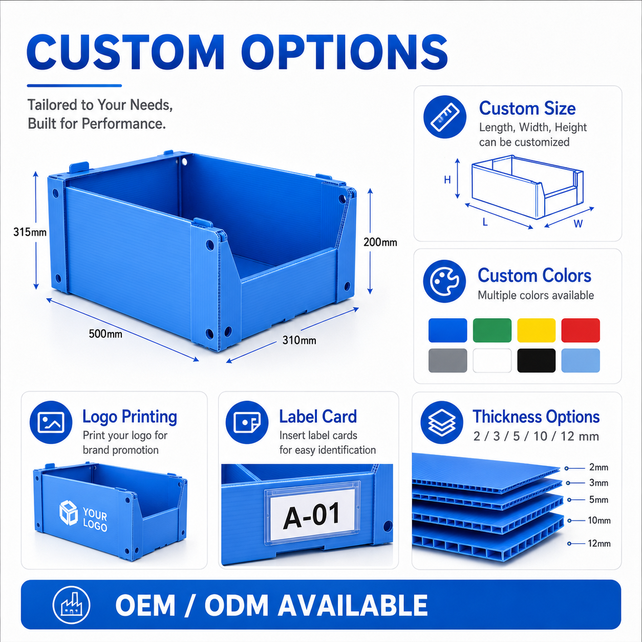 PP Corrugated Plastic Stackable Picking Bins Front Opening Warehouse Shelf Storage for Industrial Parts