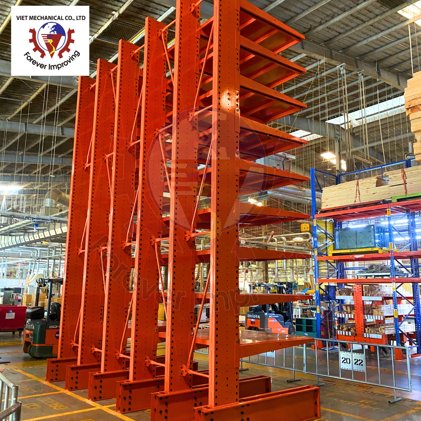 Heavy-Duty Cantilever Rack Designed With Extended Arms Providing Open Front Access For Long And Bulky Material Storage