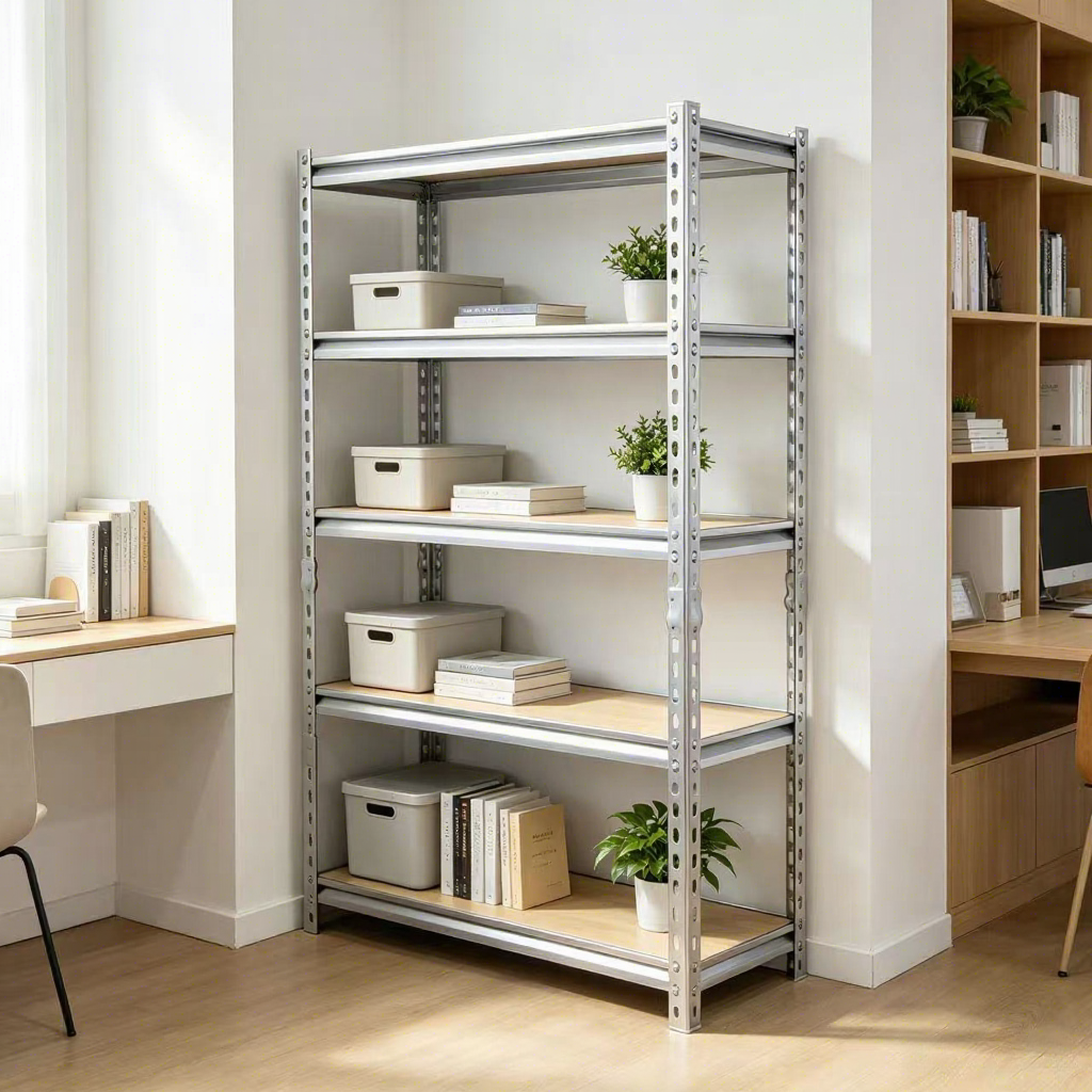 5 Tier Boltless Shelving Unit 150kg Per Layer Black Metal Storage Rack with MDF Board for Garage Warehouse