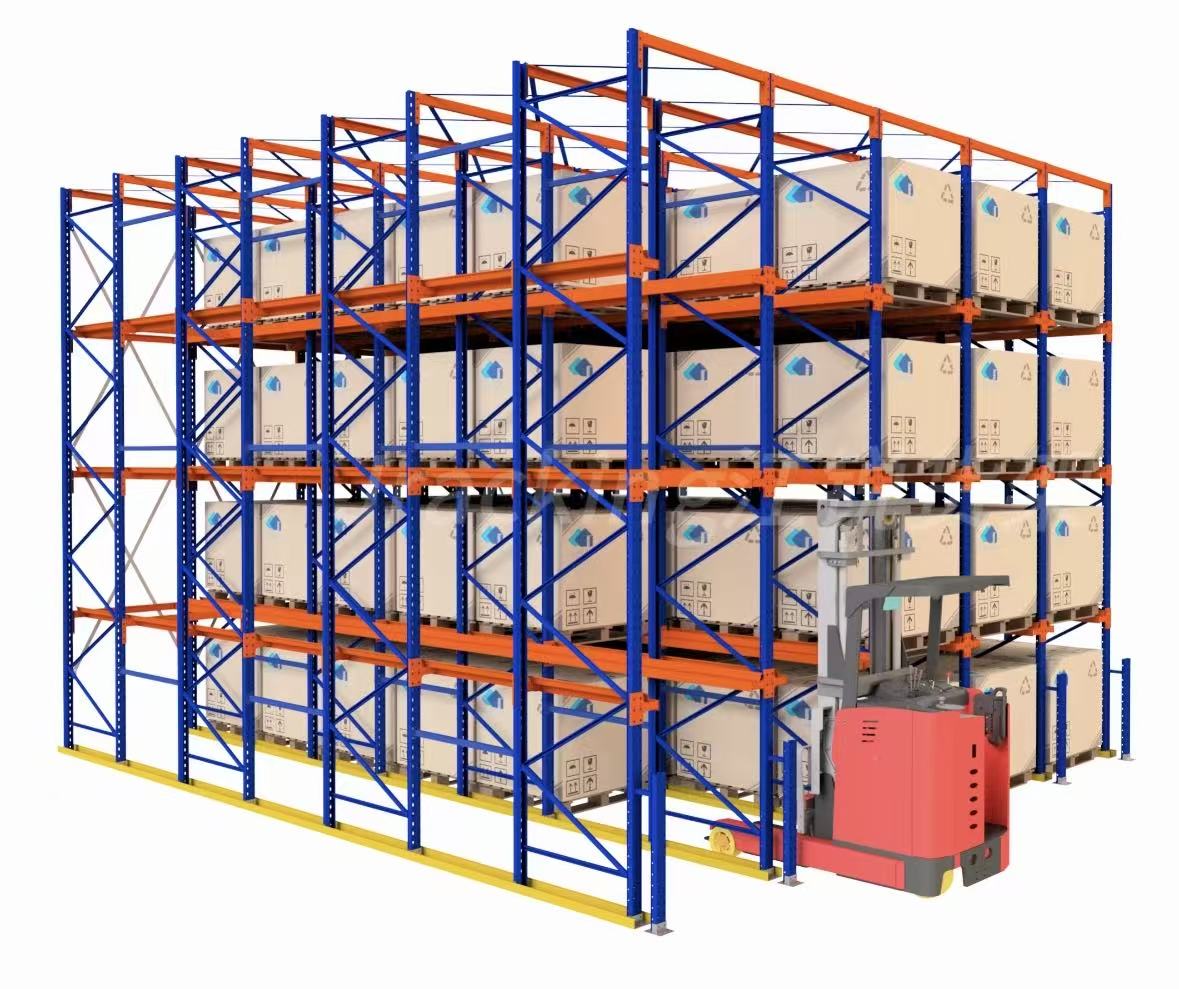 Drive-through Shelving Stacking Racks Shelves Heavy Duty Through-type Steel Shelving with Corrosion Protection Adjustable Height