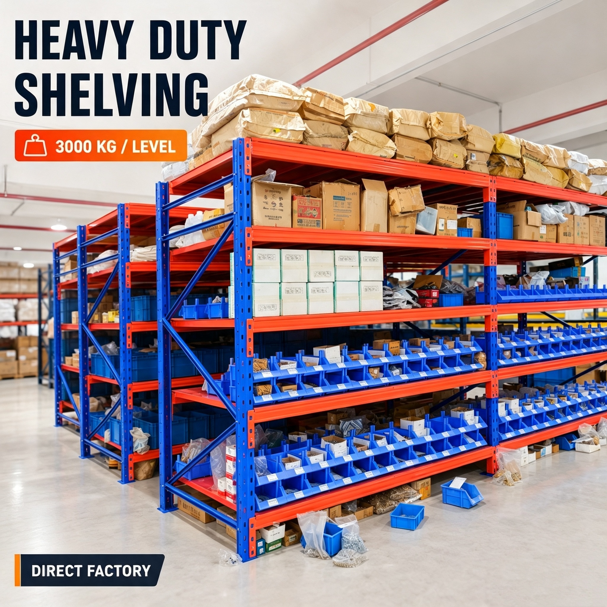 Custom 300-800kg Light Medium Heavy Duty Steel Adjustable Long Span Shelving Easy Assembly Industrial E-commerce Warehouse Shelf
