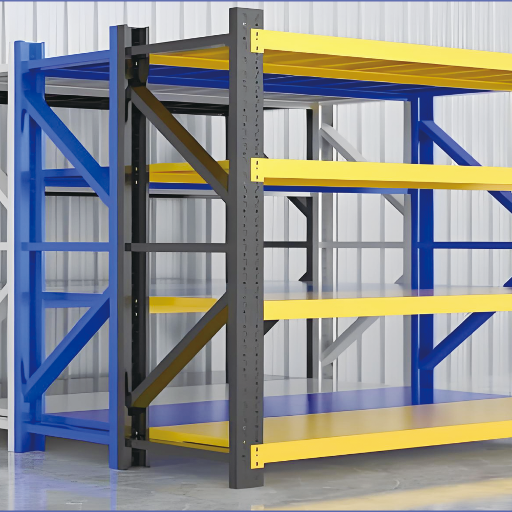 4-Layer Heavy Duty Drive-Through Pallet Rack Powder Coated Steel Adjustable Shelves Customizable Length for Warehouse Storage