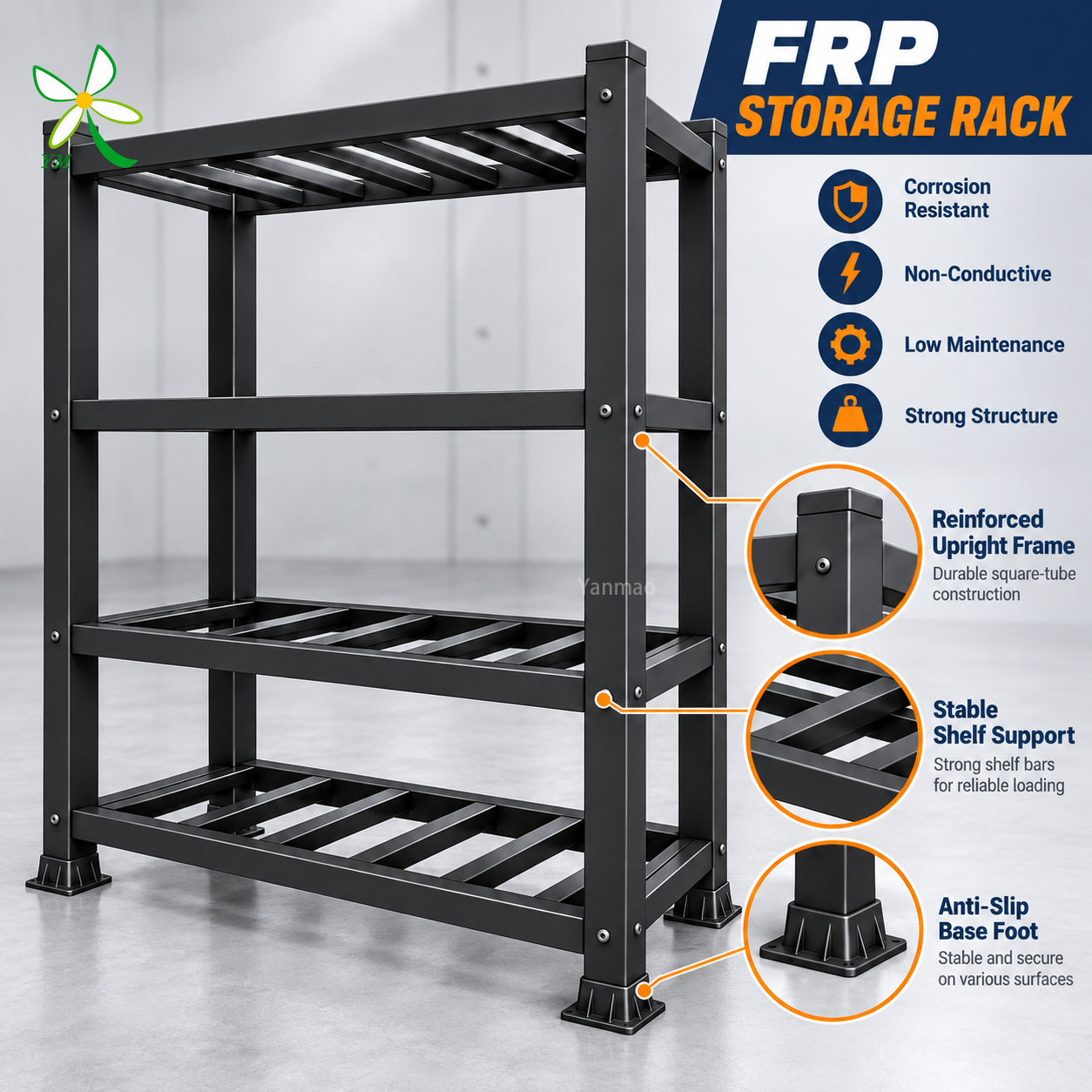 Professional Grade Electrical Insulation FRP Workshop 3000mm Storage Shelving FRP Storage Rack Warehouse Rack