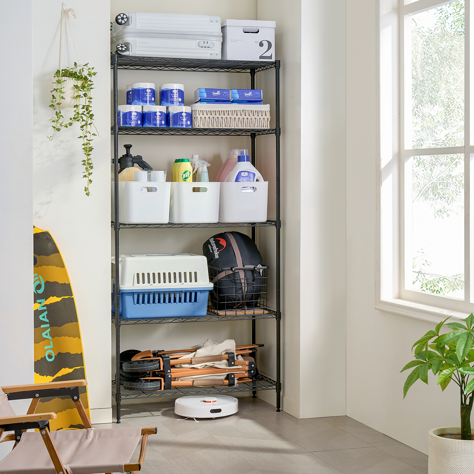 MZG 1250 lbs Narrow 5 Tier Shelf Metal Storage Shelves Rack Elegant Wire Shelving for Garage Kitchen Bathroom Laundry
