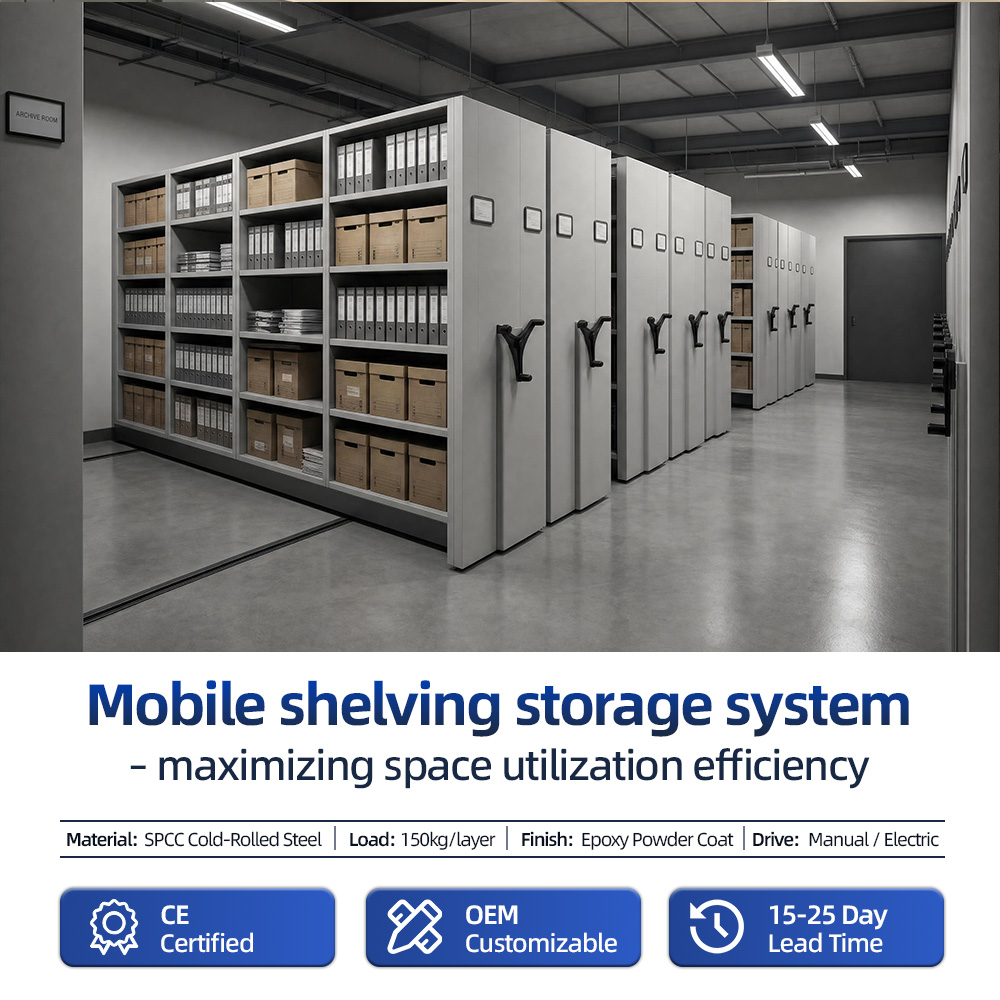 Smooth Track Slide High Density Mobile Shelving Bulk Enterprise Legal Document Filing Compact Storage Shelves School Workshop