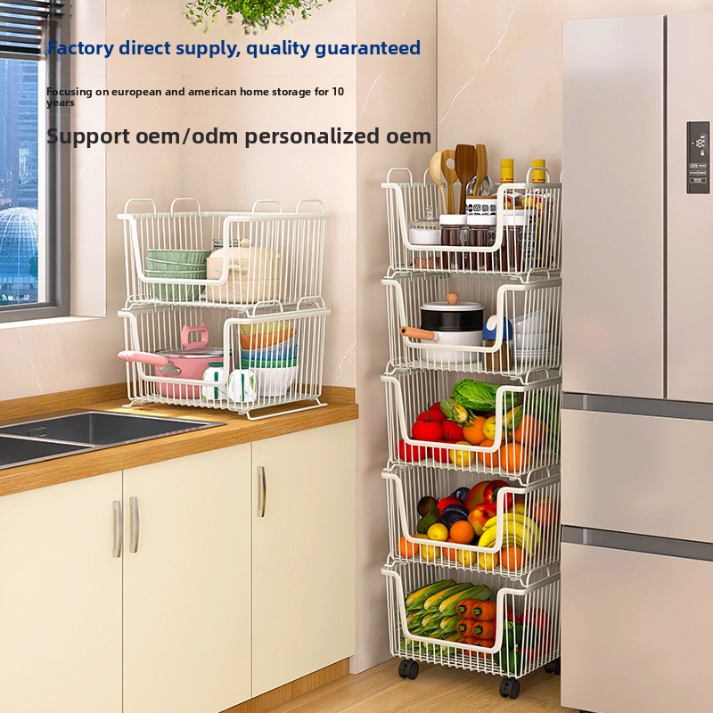 Single-layer Floor-standing Narrow-slot Modern Minimalist Iron Wire Shelving Unit Casters Mobile Storage Rack Multi-functional