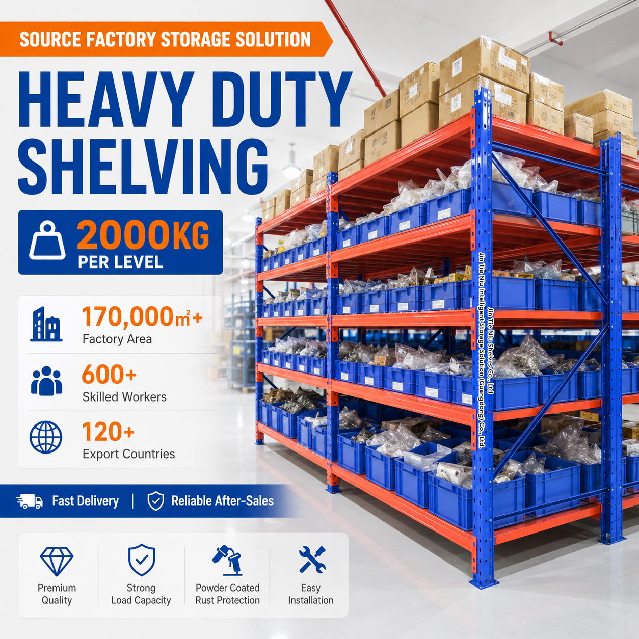 5-level Heavy Duty Rack 2000KG Warehouse Steel Deck Racking for Plastic Containers and Carton Goods