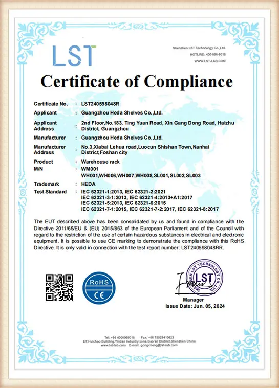CE Certified Warehouse Racking Certificate