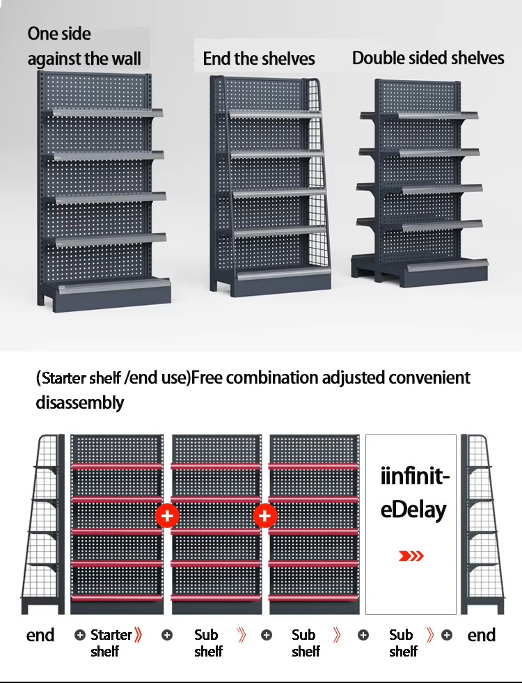 Light Duty Steel Supermarket Gondola Shelving System | Adjustable Grocery Store Display Rack for Retail & Warehouse