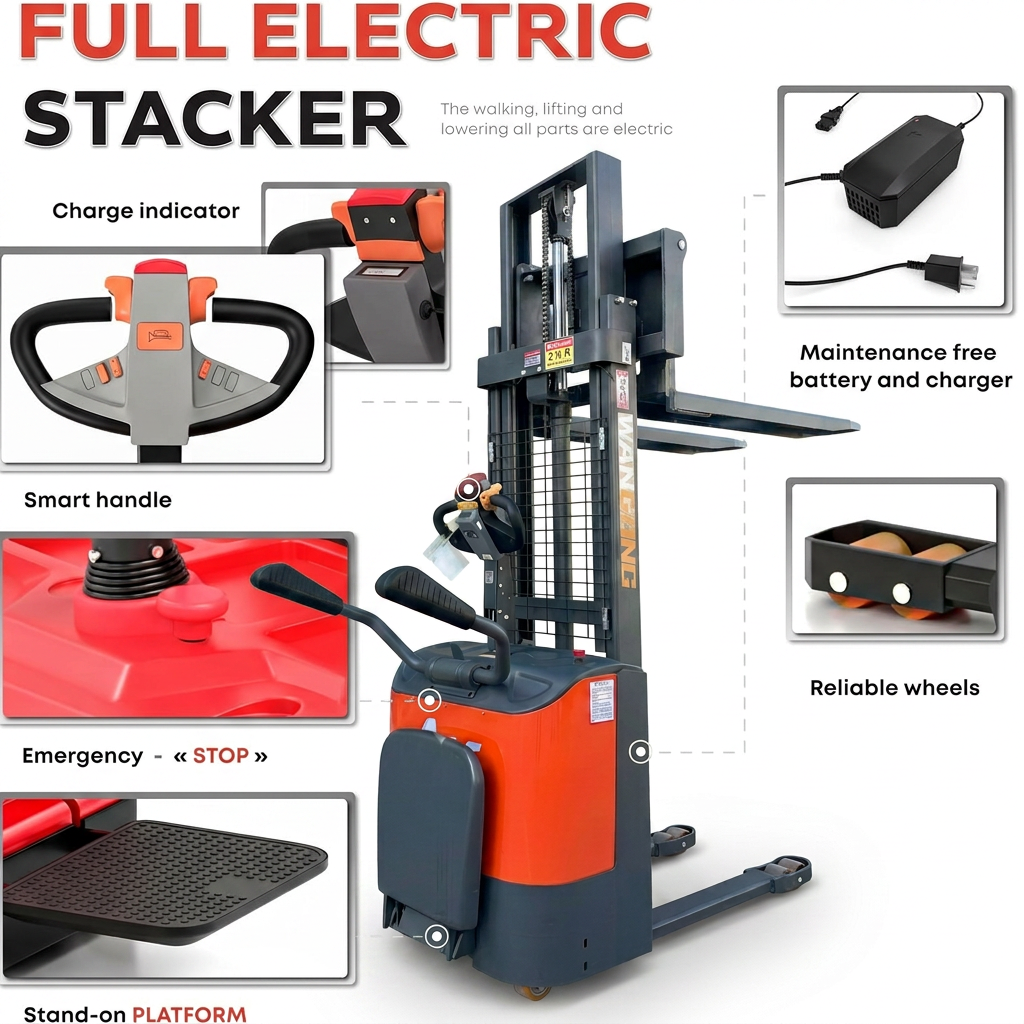 Rugged All Terrain Electric Stacker 1.5T 2T Off-road Stacker For Rough Ground CE High-Performance Warehouse Lift Stacker