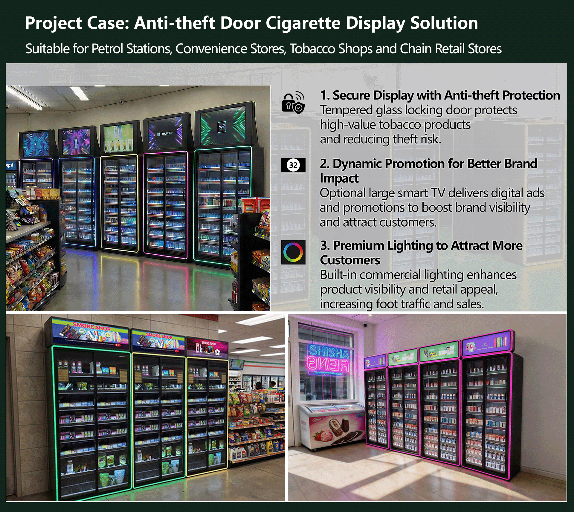 Europe Remote Control Lock Glass Door Wholesale Cigarette Rack Tobacco Display Stand with Push-out Pusher System for Gas Station