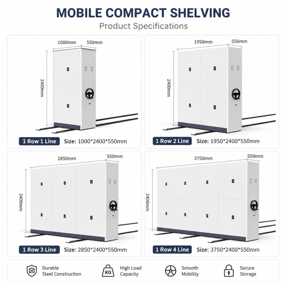 Heavy Duty Mobile Compact Shelving System for Warehouse Storage Rolling High Capacity Steel Storage Rack with Rail Track