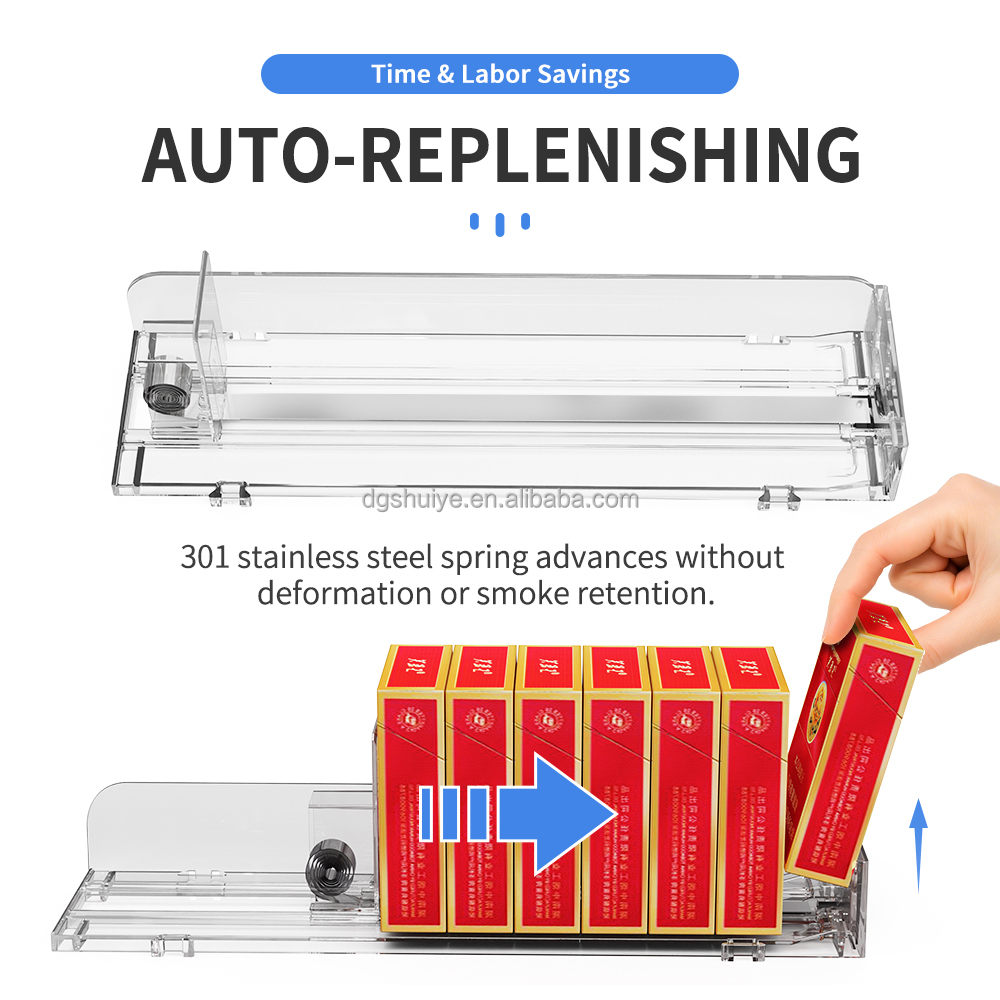 Wholesale Smoke Smart Management Display Rack Sliding Promotion Product Push System Spring Loaded Cigarette Tobacco Shelf Pusher