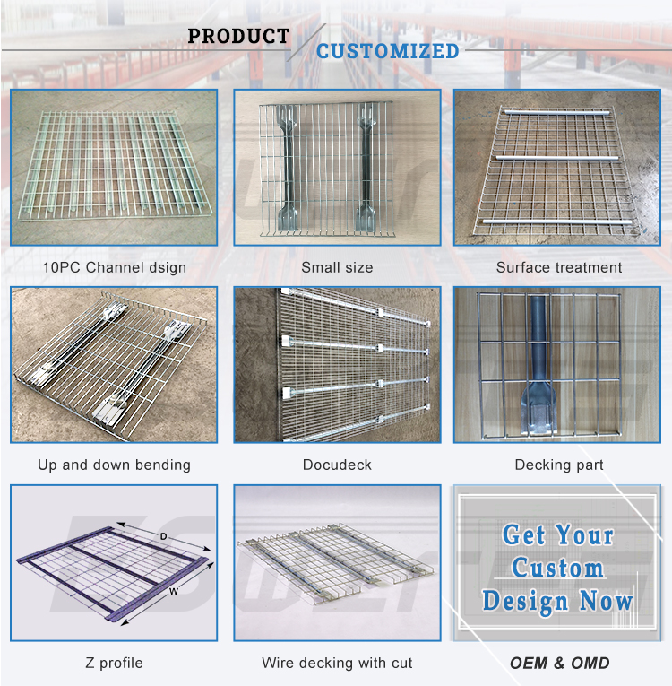 Europe Standard Fireproof Flared Channel 3 Support Channels Secure Design Metal Steel Mesh Wire Pallet Rack Decking