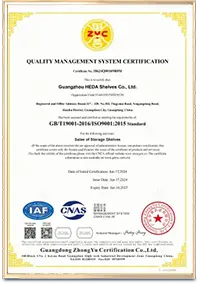 HEDA Shelves quality certificate