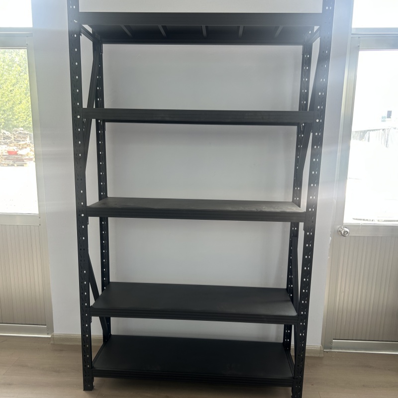 Factory 200 Kg Layer Garage Black 4 Tier Warehouse Storage Metal Stacking Shelf Rack Unit for Warehouse