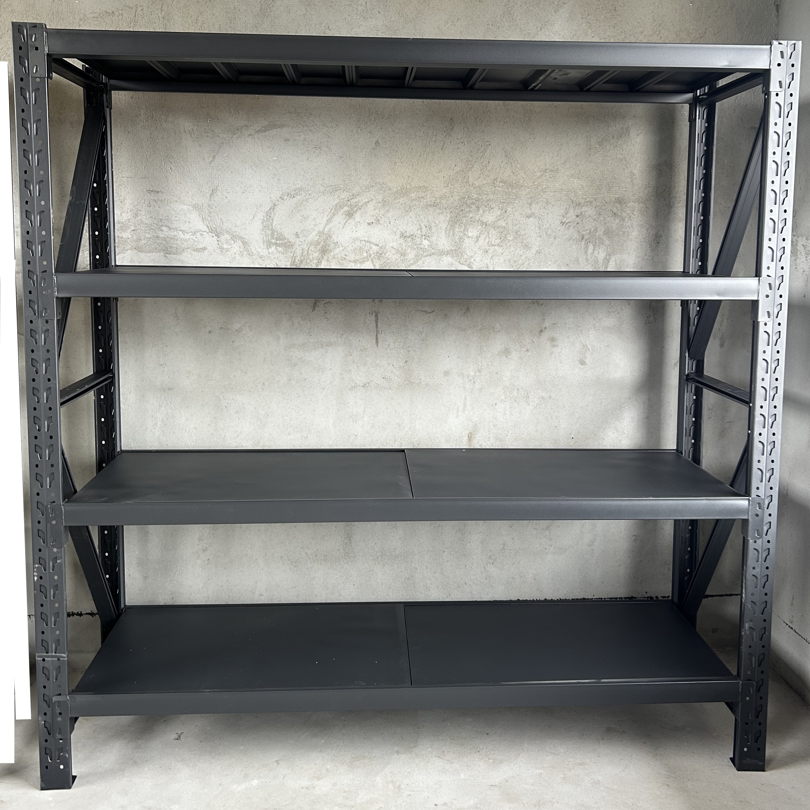 Factory 200 Kg Layer Garage Black 4 Tier Warehouse Storage Metal Stacking Shelf Rack Unit for Warehouse