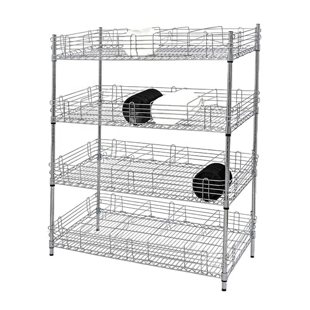 Customized Anti-Static 4 Tiers Chrome Wire Shelves Industrial Warehouse Storage Shelving Steel Rack with Shelf Ledge