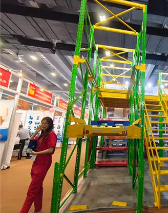 Warehouse storage solution booth discussion