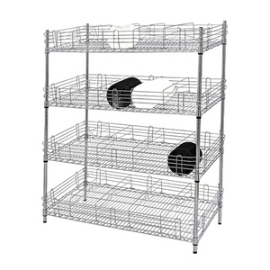 Customized Anti-Static 4 Tiers Chrome Wire Shelves Industrial Warehouse Storage Shelving Steel Rack with Shelf Ledge
