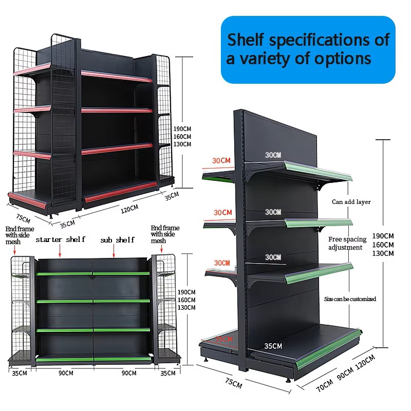 Light Duty Steel Supermarket Gondola Shelving System | Adjustable Grocery Store Display Rack for Retail & Warehouse