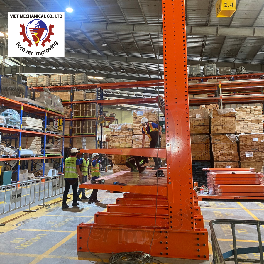 Heavy-Duty Cantilever Rack Designed With Extended Arms Providing Open Front Access For Long And Bulky Material Storage
