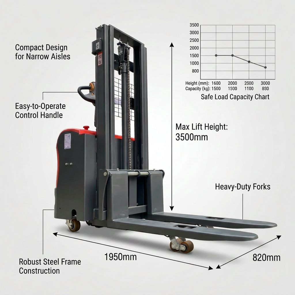 Hot Sale All Terrain Pallet Stacker 1.5ton 2Ton 4m 5m Full Electric Stand Drive Hydraulic Electric Pallet Stacker Warehouse
