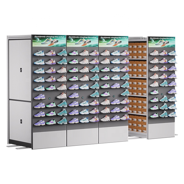 Shoes &amp; Clothes Retail Mobile Shelving Customized Sliding Roller Shelf System Electric Storage Compact Shelving for Space Saving