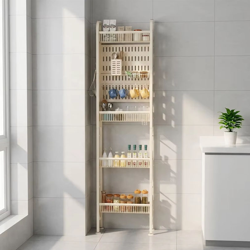 Stable Wall Mounted Slim Narrow Kitchen Shelving 4-Layer Eco-Friendly Durable Lightweight Multi-Purpose Storage Rack