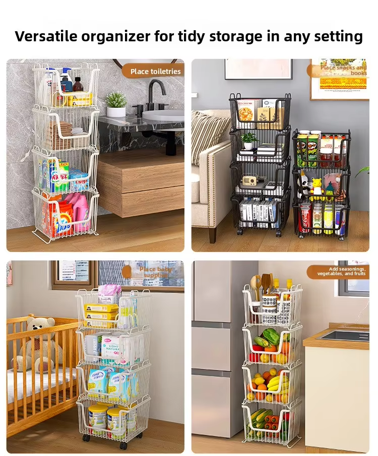 Single-layer Floor-standing Narrow-slot Modern Minimalist Iron Wire Shelving Unit Casters Mobile Storage Rack Multi-functional