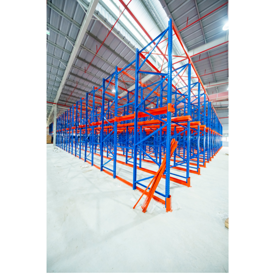Heavy Duty Drive In Rack Q235 Steel High Density Assembled Blue/Orange OEM Main Rack Bolted Guide Rails