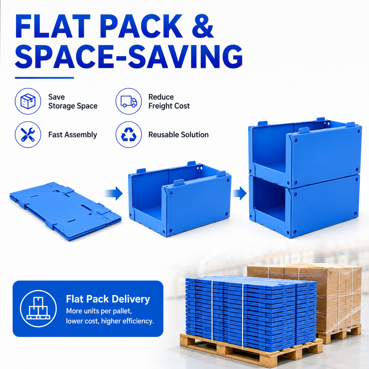 PP Corrugated Plastic Stackable Picking Bins Front Opening Warehouse Shelf Storage for Industrial Parts