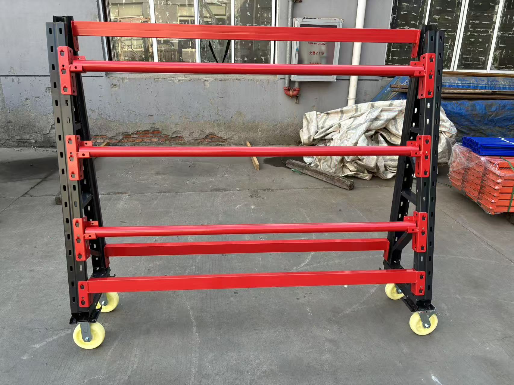 Customized Medium Duty Metallic Roller Rack with Wheels 3-Layer Adjustable Height Storage Rack for Industrial Use