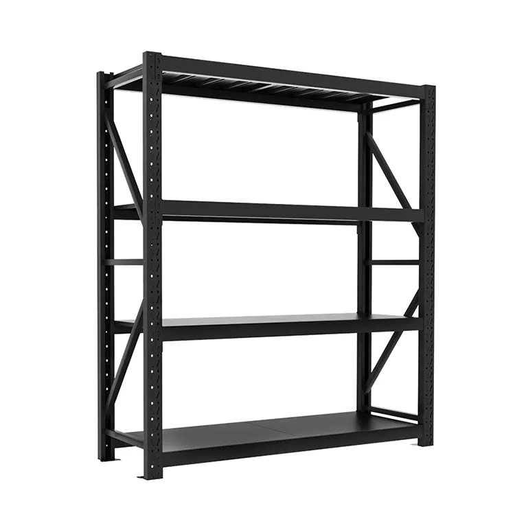 Factory 200 Kg Layer Garage Black 4 Tier Warehouse Storage Metal Stacking Shelf Rack Unit for Warehouse