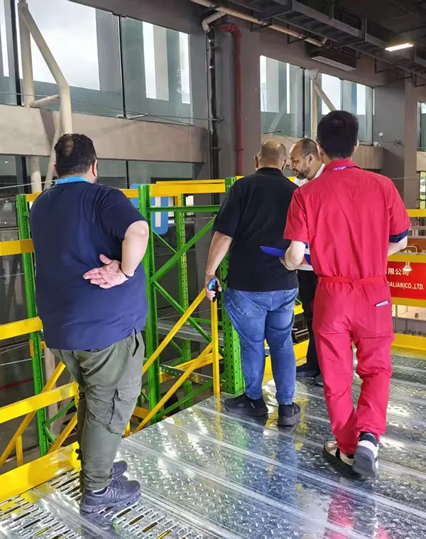 Technical engineers presenting warehouse floor layouts