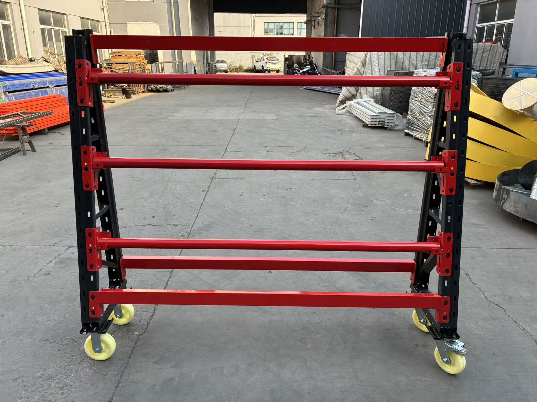 Customized Medium Duty Metallic Roller Rack with Wheels 3-Layer Adjustable Height Storage Rack for Industrial Use