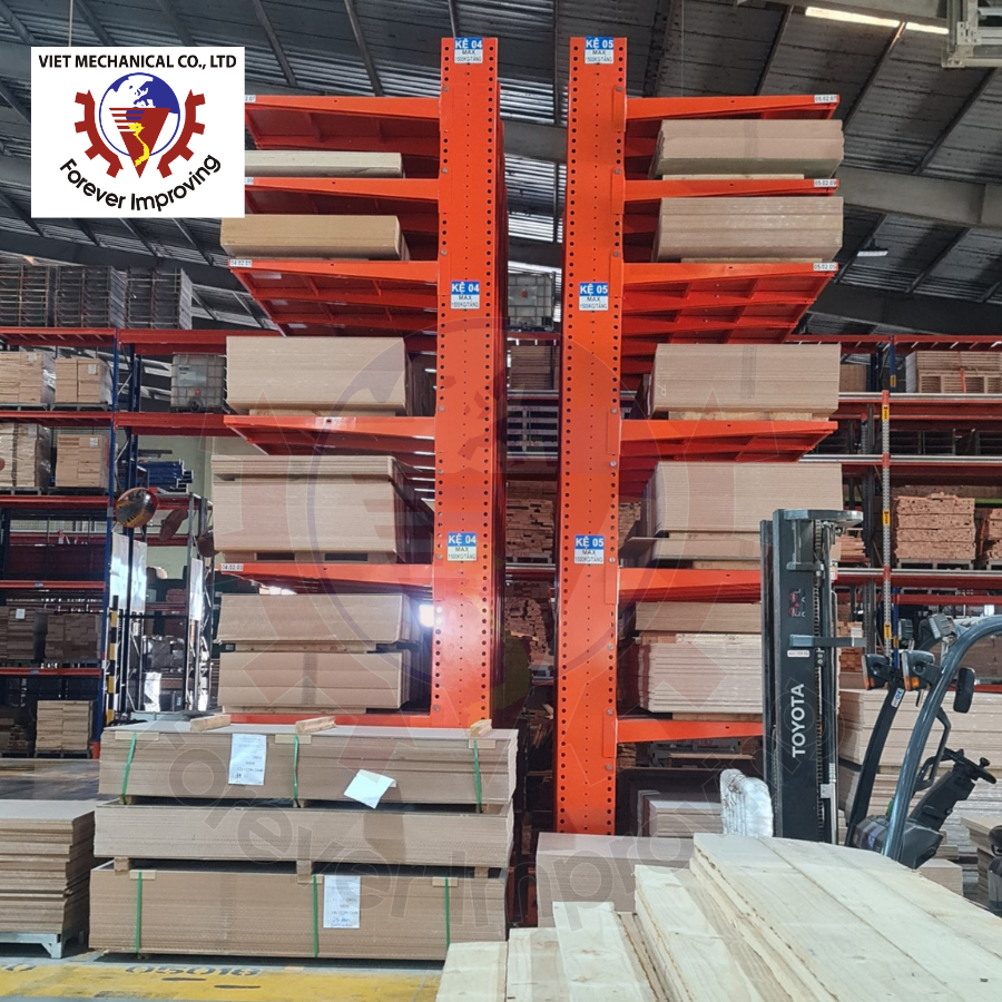 Heavy-Duty Cantilever Rack Designed With Extended Arms Providing Open Front Access For Long And Bulky Material Storage