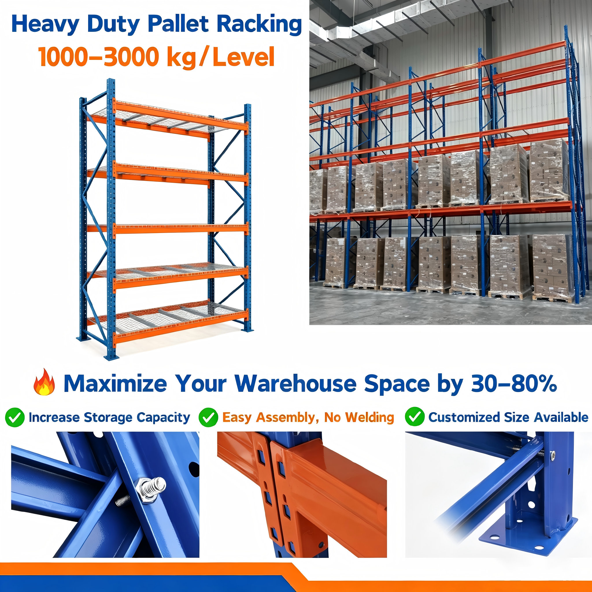 Custom 300-800kg Light Medium Heavy Duty Steel Adjustable Long Span Shelving Easy Assembly Industrial E-commerce Warehouse Shelf